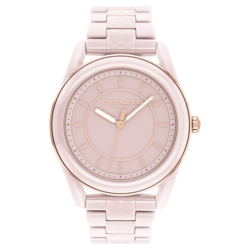 Coach Quartz Analog Pink Dial Ceramic Strap Watch for Women
