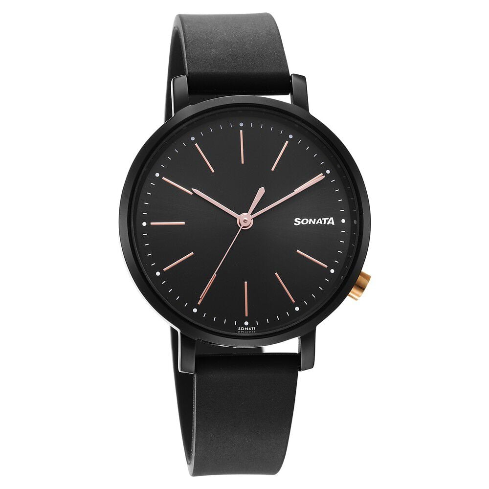 Sonata Essentials Black Dial Polyurethane Strap Watch for Women-image-47