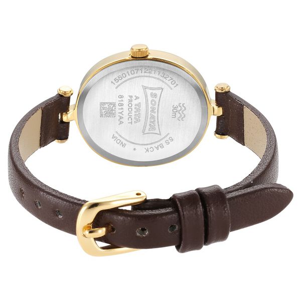 Sonata Classic Gold Brown Dial Leather Strap Watch for Women - image number 3