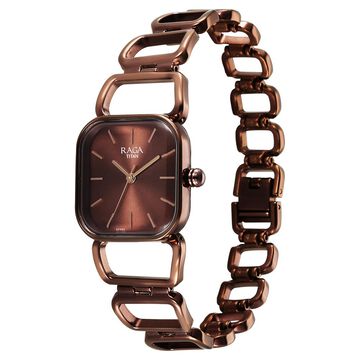 Titan Raga Ascend Quartz Analog Brown Dial With Brown Color Metal Strap Watch For Women
