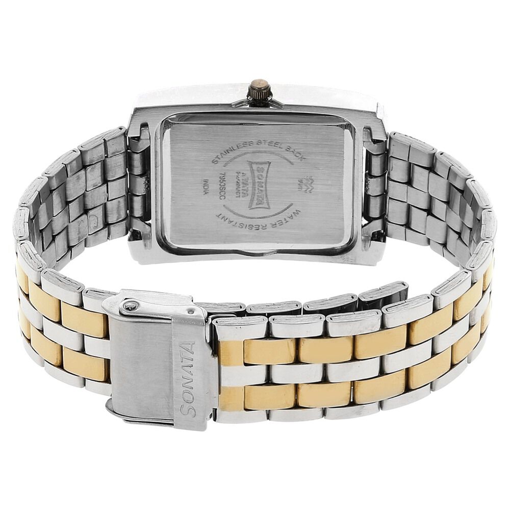 Buy Online Sonata Quartz Analog Champagne Dial Stainless Steel Strap Watch for Men nk7953bm01 Titan