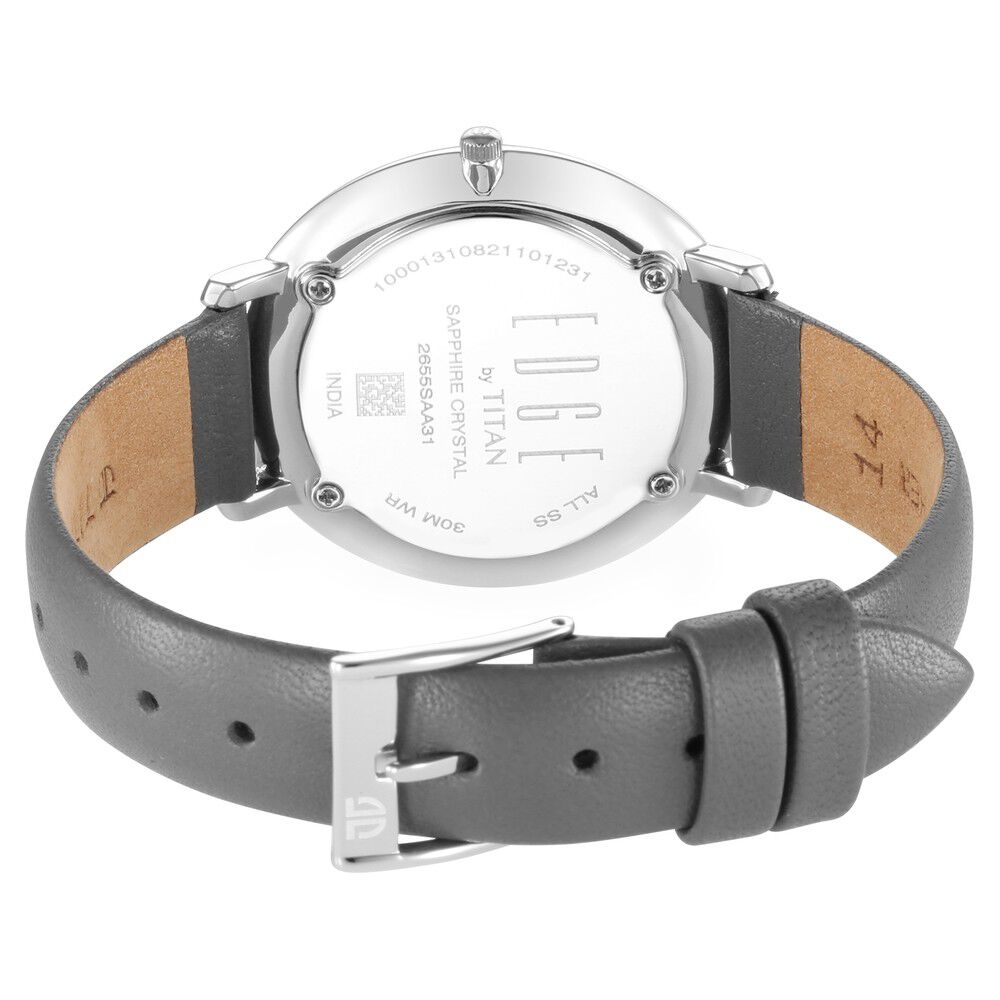 Titan Women Edge Black Dial Black Leather Strap Watch
