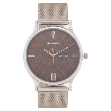 Knot Brown Dial Stainless Steel Strap Watch for Men