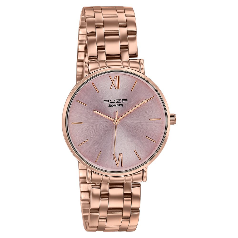 Buy Online Poze By Sonata Quartz Analog Pink Dial Rose Gold