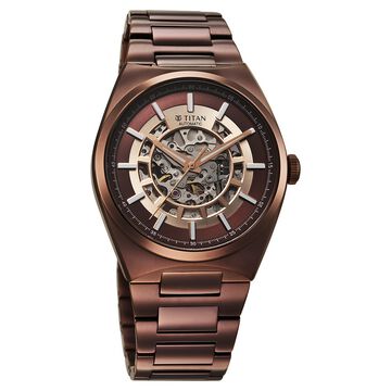 Titan Nexus Skeletal Automatic Analog with Brown Dial Brown Stainless Steel Strap Watch for Men