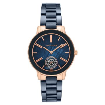 Anne Klein Quartz Analog Blue Dial Rose Gold Ceramic Strap Watch For Women