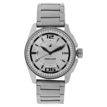 Fastrack Quartz Analog Silver Dial Metal Strap Watch for Guys