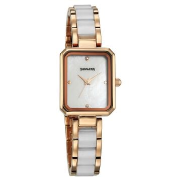 Sonata Festive Quartz Analog White Dial Metal & Plastic Strap Watch For Women