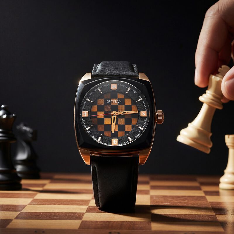 Titan Grandmaster X Gukesh Dommaraju Special Edition Tiger Eye and Black Agate Dial Premium Leather Strap Watch for Men