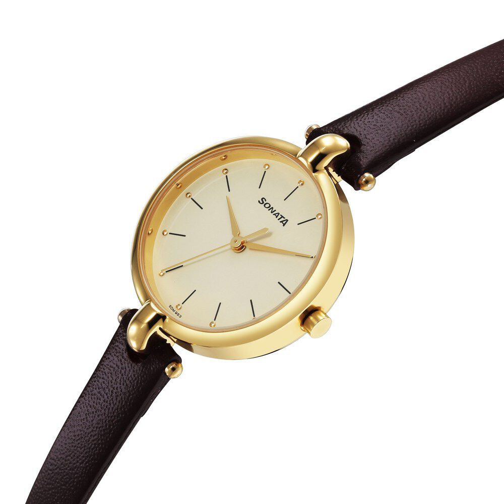 Buy Online Sonata Gold Edit Champagne Dial Women Watch With