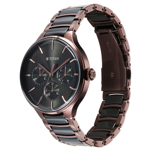 Titan Ceramic Fusion Multifunction Black Dial With Two Toned Color Stainless Steel Strap Watch For Men - image number 3