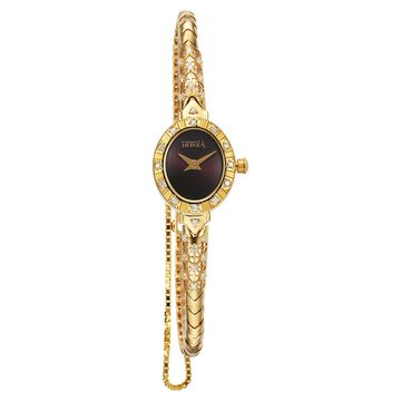 Nebula By Titan Quartz Analog Brown Dial 18 KT Gold Strap Watch for Women