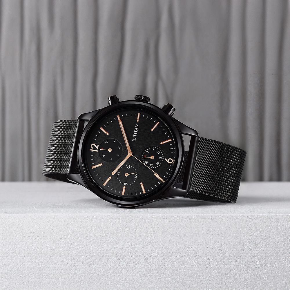 Titan Neo Black & Gold Quartz Analog with Day and Date Black Dial Stainless Steel Strap Watch for Men-picture-26