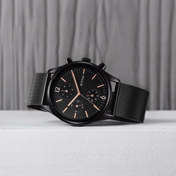 Titan Neo Black & Gold Quartz Analog with Day and Date Black Dial Stainless Steel Strap Watch for Men - image number 0