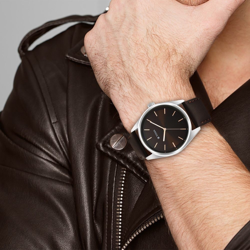Buy Online Titan Workwear Brown Dial Analog Leather Strap Watch
