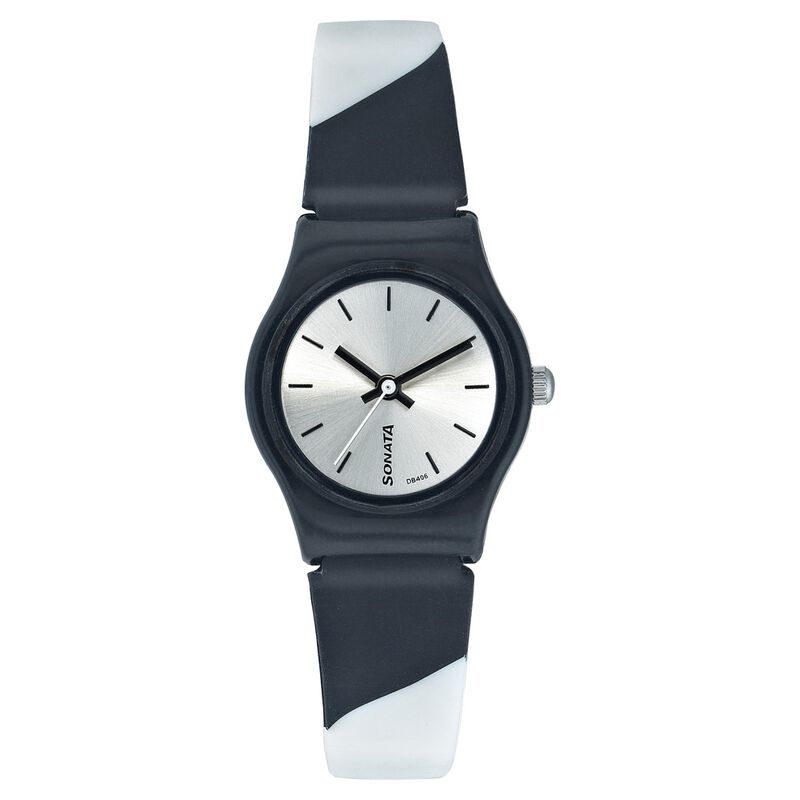 SF Quartz Analog Silver Dial Plastic Strap Watch for Women