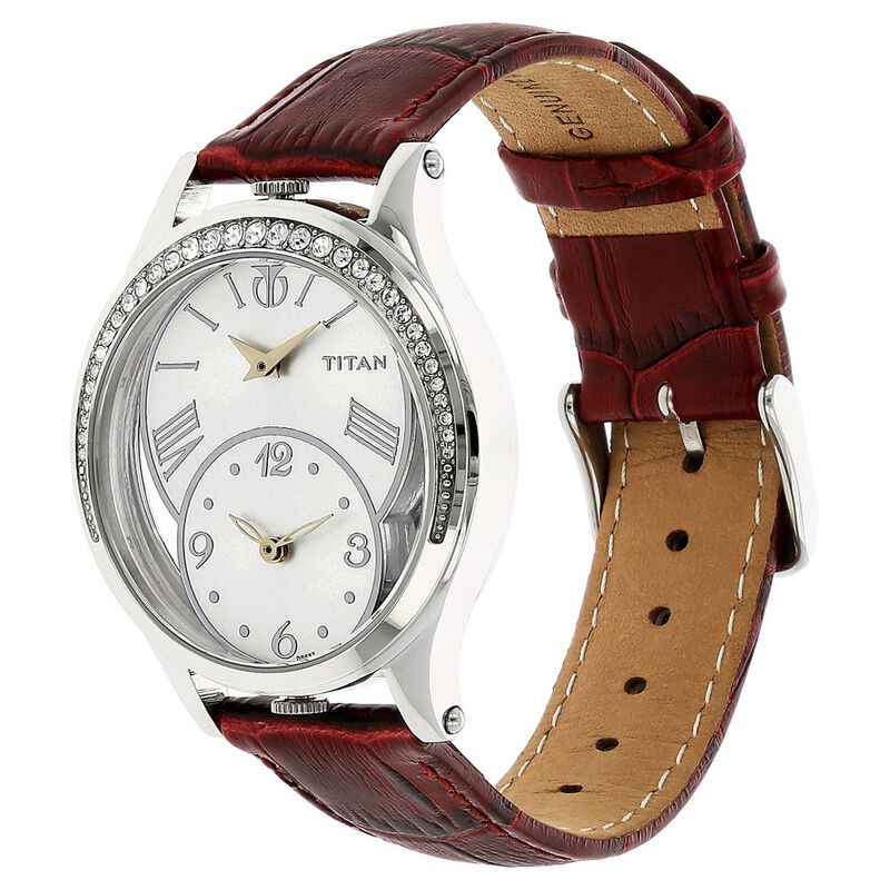 Titan Quartz Analog Silver Dial Leather Strap Watch for Women - image number 1