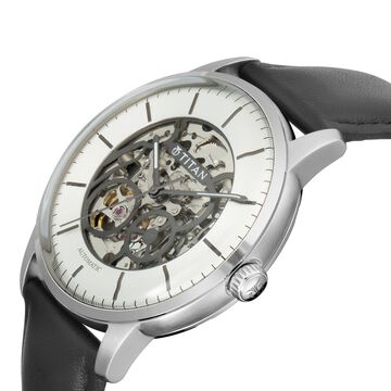 Titan Automatic Silver Dial Black Leather Strap Watch for Men