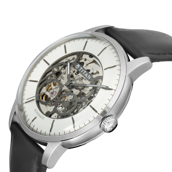 Titan Automatic Silver Dial Black Leather Strap Watch for Men - image number 2