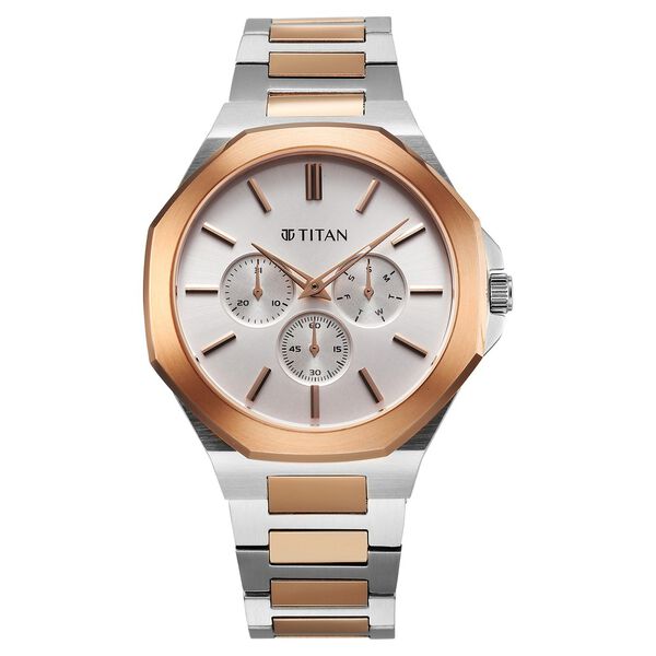 Titan Classic Slim Multifunction Multifunction Silver Dial Multicoloured Stainless Steel Strap Watch For Men - image number 0