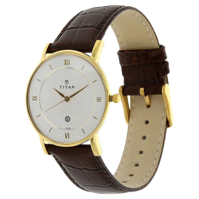 Titan Quartz Analog with Date White Dial Leather Strap Watch for Men - image number 1