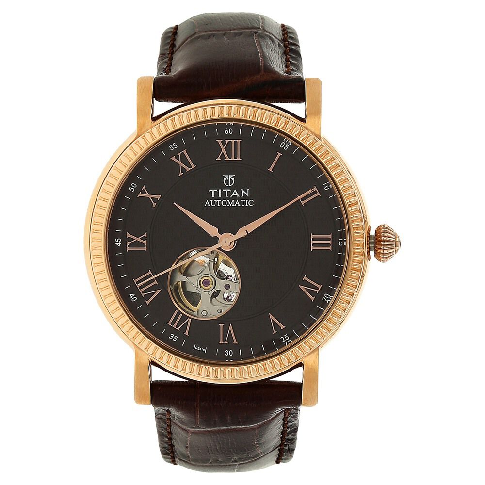 Buy Online Titan Automatic Brown Dial Leather Strap Watch for Men nh90032wl01j Titan