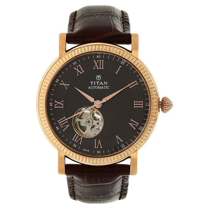 Buy Online Titan Automatic Brown Dial Leather Strap Watch for Men