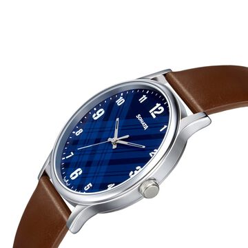 Sonata Smart Plaid Quartz Analog Blue Dial Leather Strap Watch for Men
