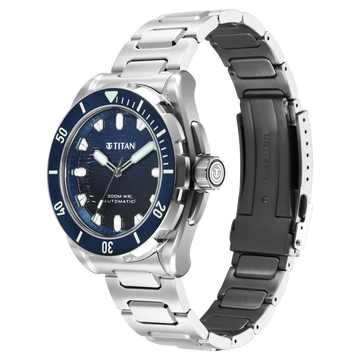 Titan Zero Hour Diver's 300m Automatic Analog with Blue Dial Silver Stainless Steel & Blue FKM Strap Watch for Men