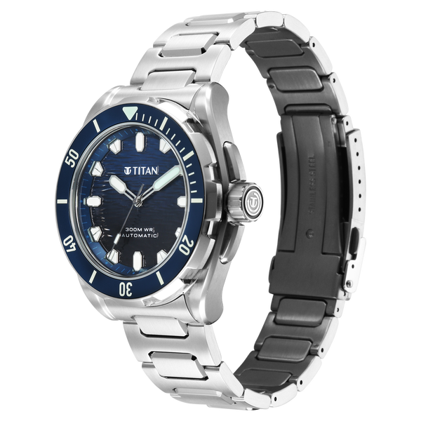 Titan Zero Hour Diver's 300m Automatic Analog with Blue Dial Silver Stainless Steel & Blue FKM Strap Watch for Men - image number 4