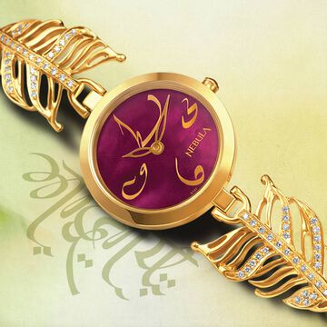 Titan Nebula Calligraphy Quartz Analog 18 Karat Solid Gold Watch for Women