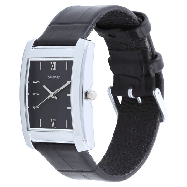 Sonata Quartz Analog Black Dial Leather Strap Watch for Men - image number 1