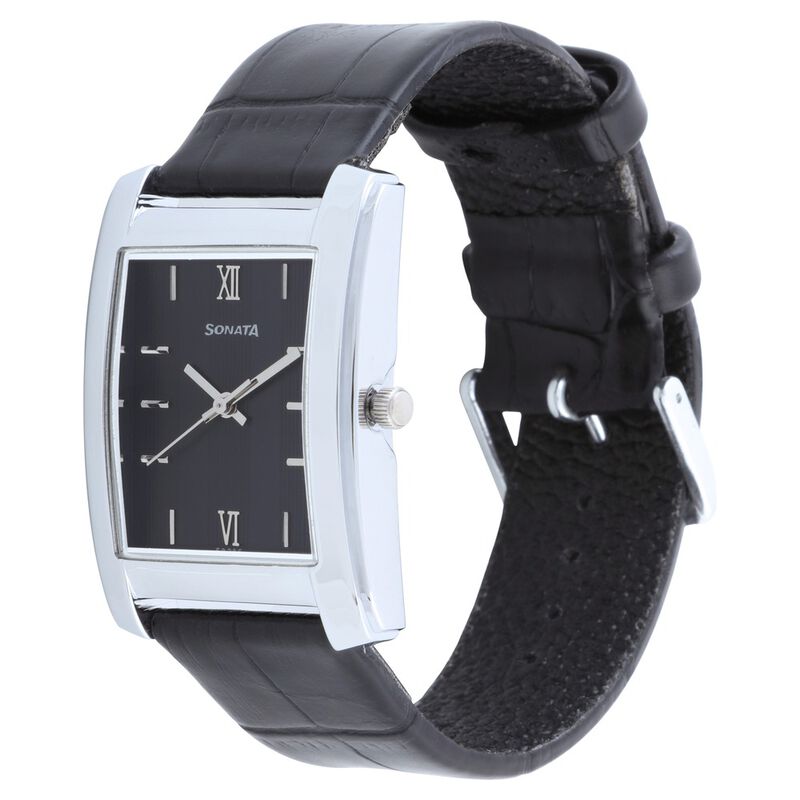Sonata Quartz Analog Black Dial Leather Strap Watch for Men - image number 1