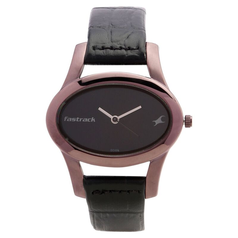 Fastrack Quartz Analog Black Dial Leather Strap Watch for Girls