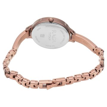 Titan Quartz Analog with Date Rose Gold Dial Brown Metal Strap Watch For Women
