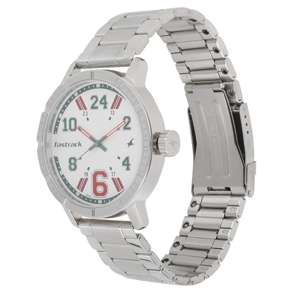 Buy Online Fastrack Varsity Quartz Analog White Dial Stainless Steel Strap Watch for Guys 3178sm02 p Titan