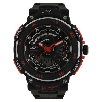 SF Quartz Analog Digital Black Dial Plastic Strap Watch for Men