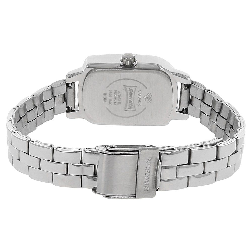 Buy Online Sonata Quartz Analog Purple Dial Stainless Steel Strap Watch for Women nn87001sm04 Titan