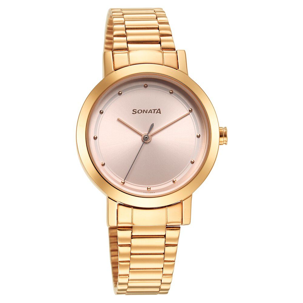 Buy Online Sonata Ladies Essentials Pink Dial Stainless Steel Strap Watch for Women ns8174wm03 Titan