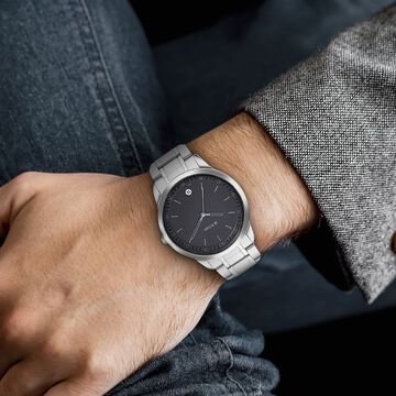 Titan Minimals Quartz Analog with Date Black Dial Silver Metal Strap Watch For Men