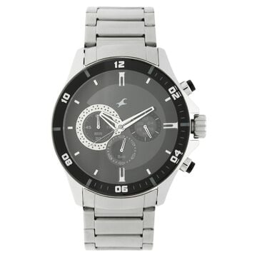 Fastrack Big Time Quartz Chronograph Black Dial Stainless Steel Strap Watch for Guys