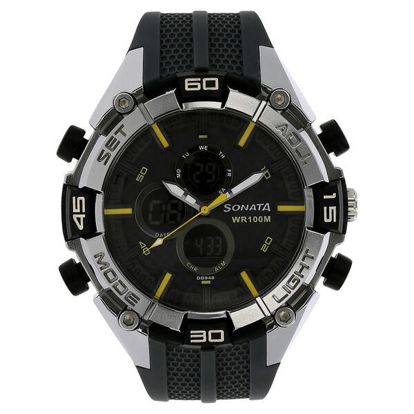SF Quartz Analog Digital Black Dial Plastic Strap Watch for Men - image number 0