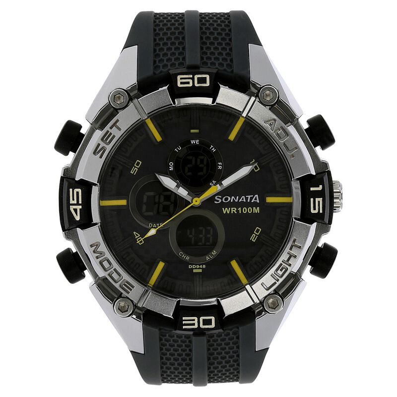 SF Quartz Analog Digital Black Dial Plastic Strap Watch for Men
