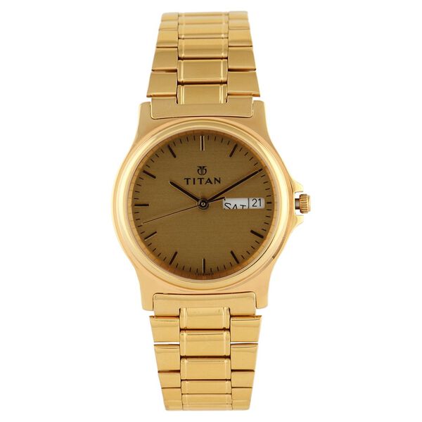 Titan Quartz Analog with Day and Date Champagne Dial Watch for Men - image number 0