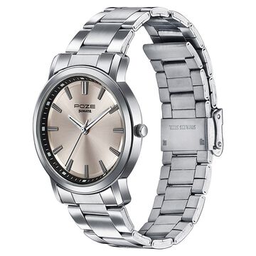 Sonata Poze Quartz Analog Champagne Dial Silver Colour Stainless Steel Strap Watch For Men