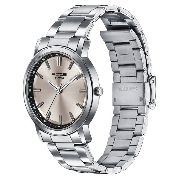 Sonata Poze Quartz Analog Champagne Dial Silver Colour Stainless Steel Strap Watch For Men - image number 4
