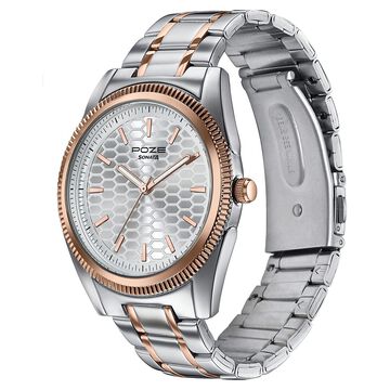 Poze By Sonata Quartz Analog Silver Dial Two Toned Metal Strap Watch For Men