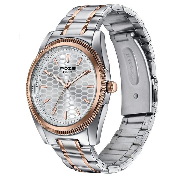 Poze By Sonata Quartz Analog Silver Dial Two Toned Metal Strap Watch For Men - image number 4