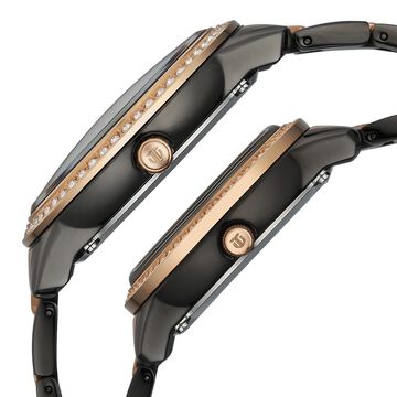 Titan Royal Bandhan Quartz Analog with Day and Date Black Dial Two Toned Strap Watch For Couple