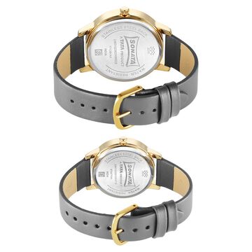 Sonata Alloy Pairs Quartz Analog Silver Leather Strap for Couple